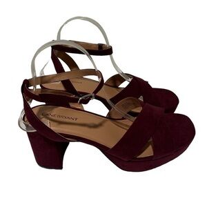 LANE BRYANT Pantone maroon banner velvet platform sandal heel size 9W